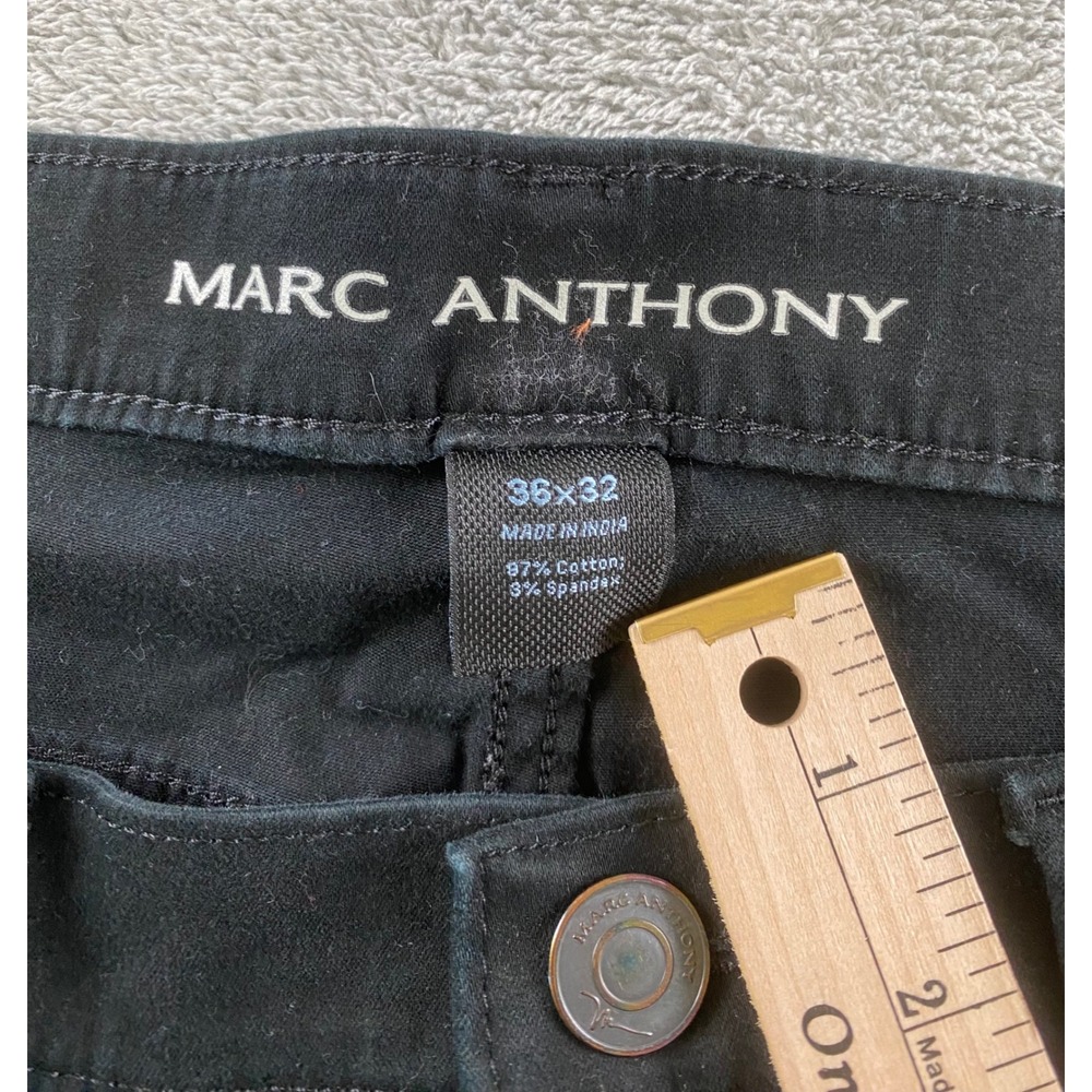 Marc Anthony Mens Slim Straight Fit Stretchwaist Black Pants 36W 32L Cotton - Picture 3 of 15
